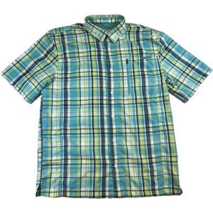 Pacific Trail Men's L‎ Outdoor Vented Green Plaid Short Sleeved Shirt Zip Pocket